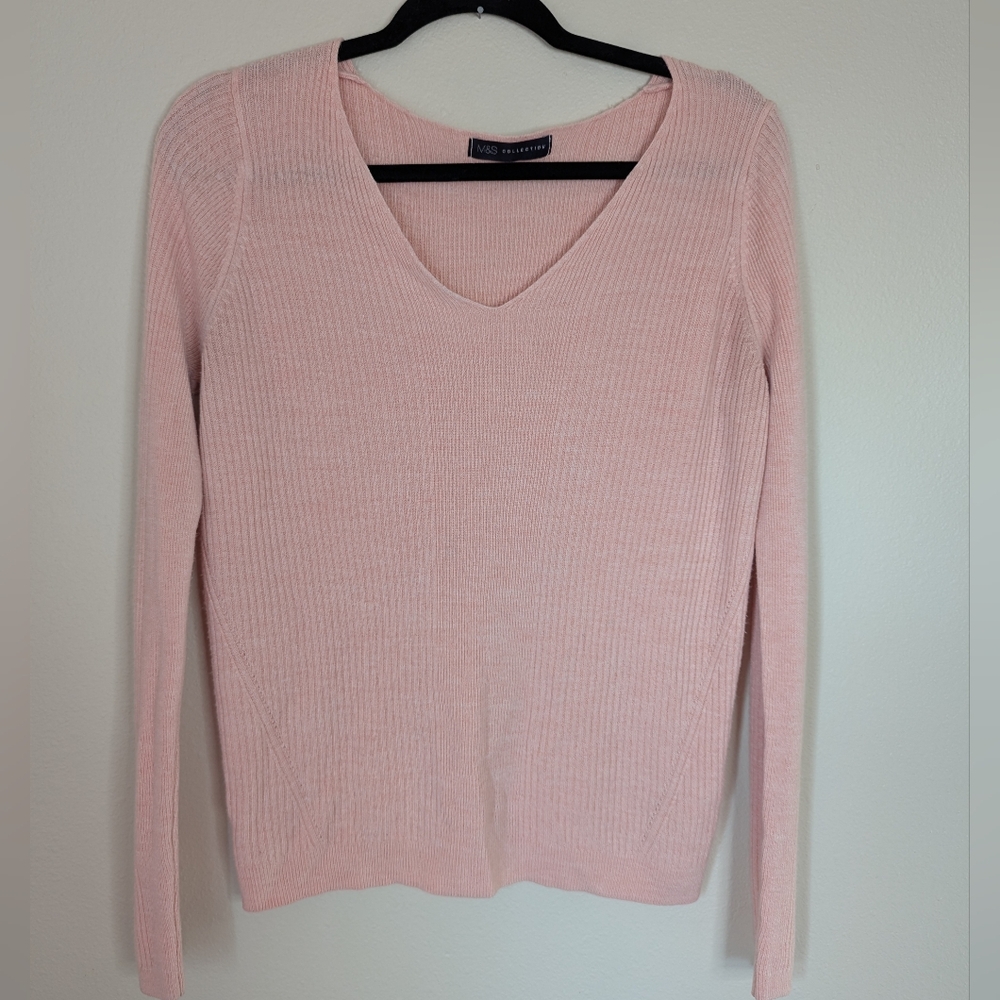 M&S Collection Pink V-Neck Sweater Size M